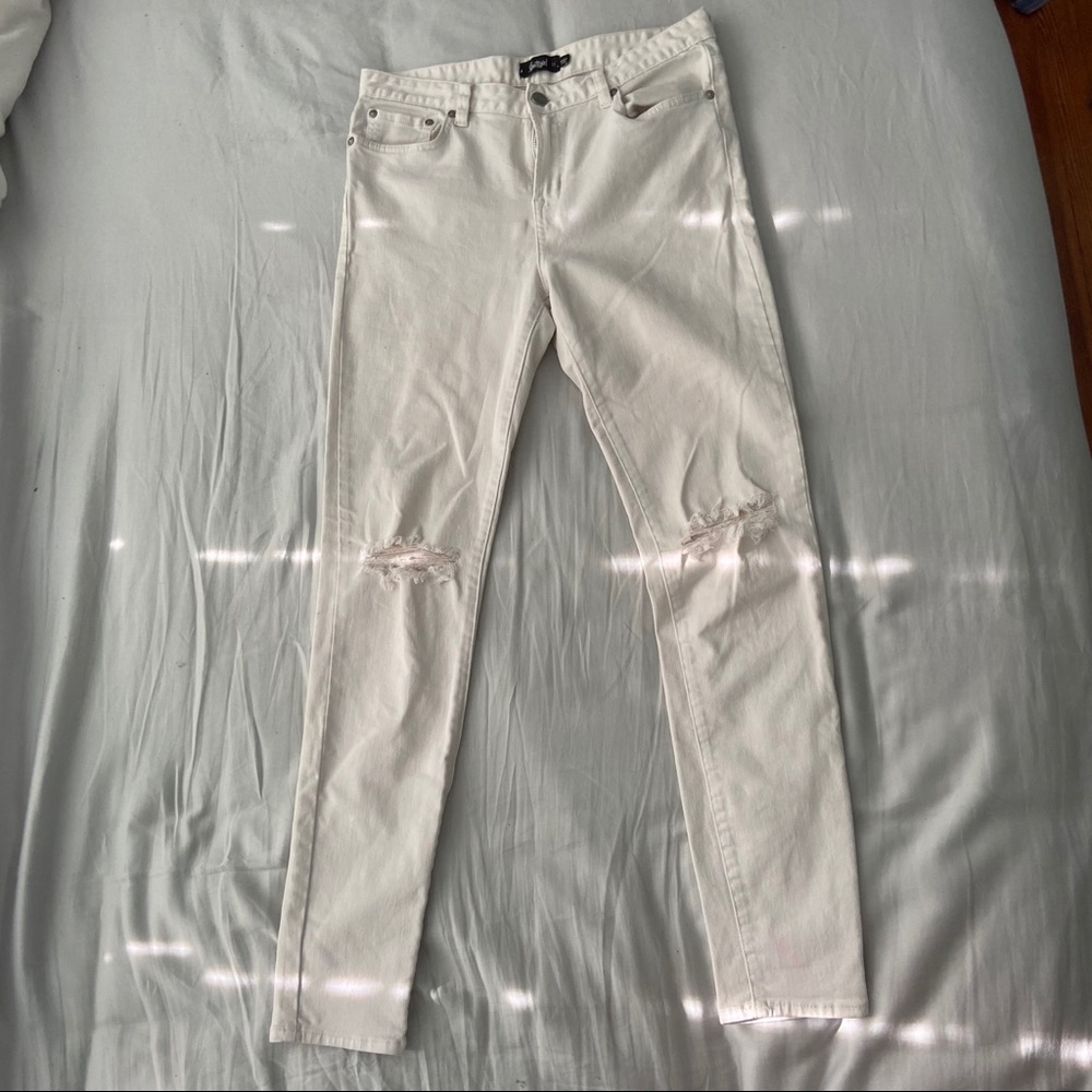 Distressed White Jeans